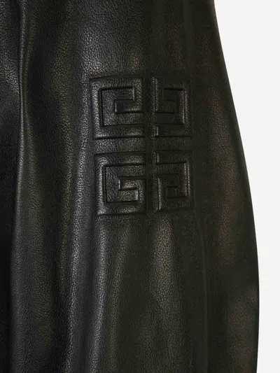Shop Givenchy Logo Bomber Jacket In Grained Calfskin Sleeves With Embossed 4g Emblems