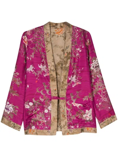 Shop Pierre-louis Mascia Printed Silk Jacket In Fuchsia