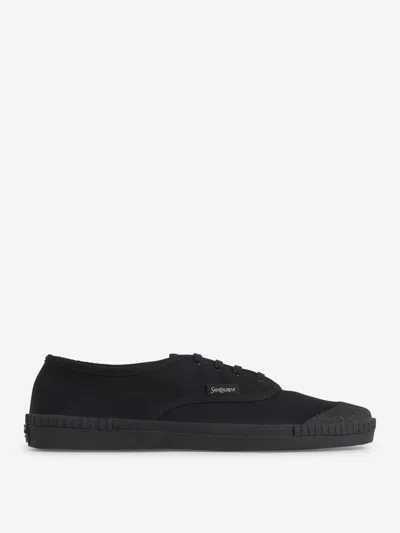 Shop Saint Laurent Wes Cotton Sneakers In Black