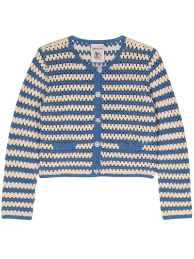 Shop Semicouture Natalie Striped Cotton Cardigan In Blue