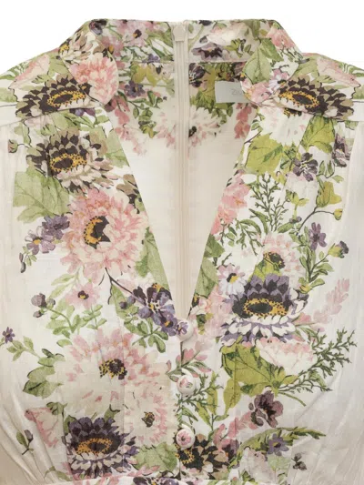 Shop Zimmermann Halliday Plunge Multi Floral Dress In Beige