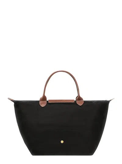 Shop Longchamp 'm Le Pliage Original' Black Shoulder Bag With Embossed Logo In Canvas Woman