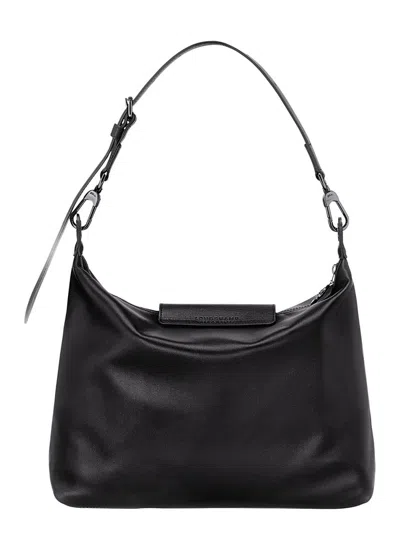 Shop Longchamp 'm Le Pliage Xtra' Black Shoulder Bag With Engraved Logo In Leather Woman