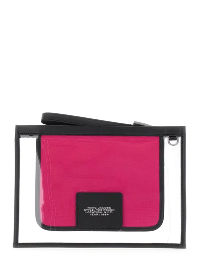 Shop Marc Jacobs 'the Clear Large Pouch' Fuchsia Pouch With Logo Print In Pvc Woman In Black