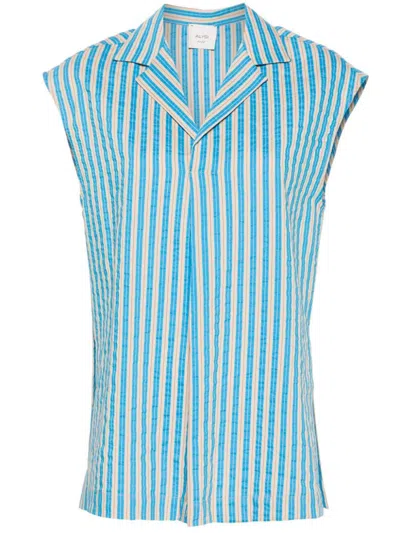 Shop Alysi Striped Sleeveless Blouse In Blue