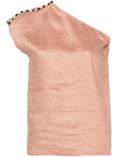 Shop Alysi Striped One-shoulder Blouse In Orange