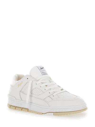 Shop Axel Arigato 'area' White Low Top Sneakers With Laminated Logo In Leather Man