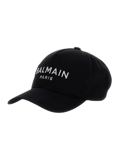 Shop Balmain Black Baseball Cap With Logo Embroidery In Cotton Man