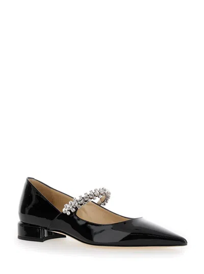 Shop Jimmy Choo Black Ballet Flats With Crystals On Strap In Patent Leather Woman