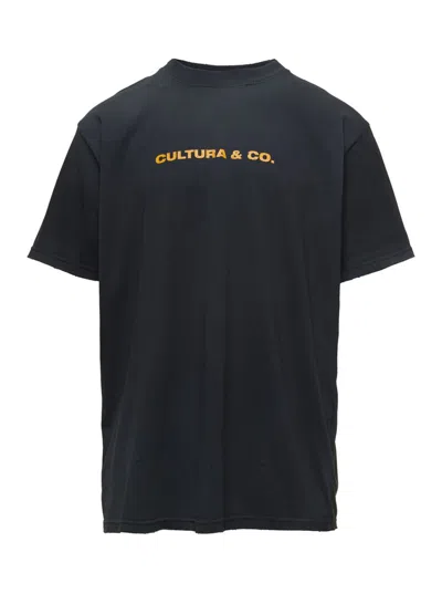 CULTURA BLACK CREWNECK T-SHIRT WITH CULTURA & CO PRINT IN JERSEY MAN 