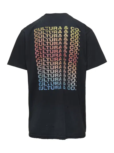Shop Cultura Black Crewneck T-shirt With  & Co Print In Jersey Man