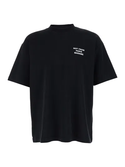 Shop Drôle De Monsieur Black Crewneck T-shirt With Slogan Print On The Front And Back In Cotton Man