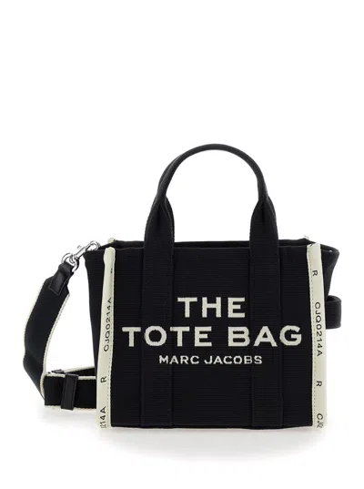 Shop Marc Jacobs Black Handbag With Jacquard Logo In Cotton Blend Canvas Woman