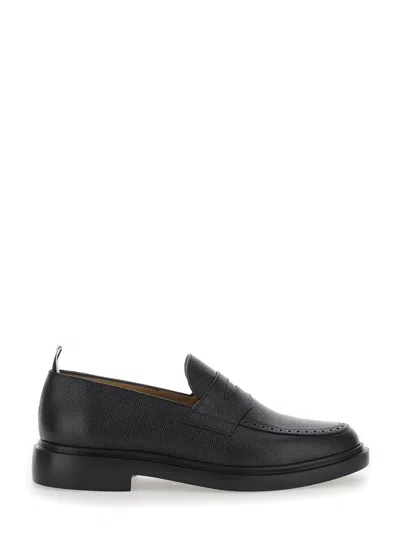 Shop Thom Browne Black Slip-on Loafers With Loop Detail In Leather Man