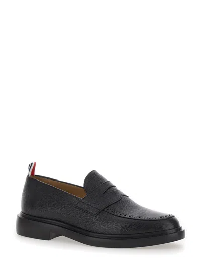 Shop Thom Browne Black Slip-on Loafers With Loop Detail In Leather Man