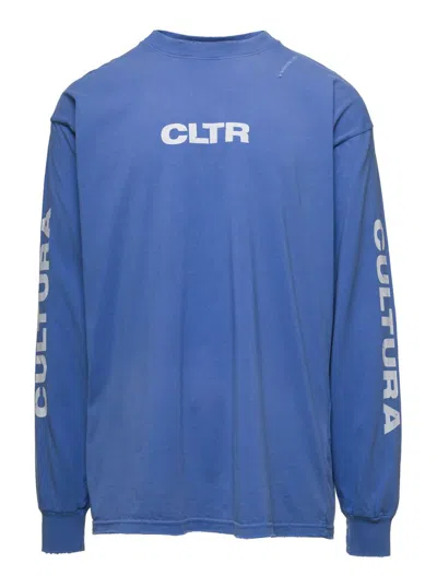 Cultura Blue Crewneck Sweatshirt With Contrasting Cltr Print In Jersey Man In Blue