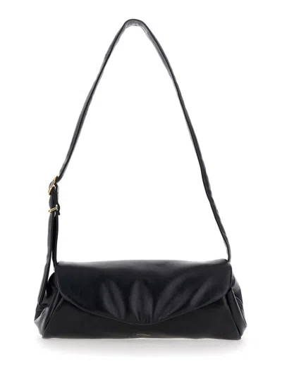 Shop Jil Sander 'cannolo Padded Big' Black Shoulder Bag With Embossed Logo In Padded Leather Woman