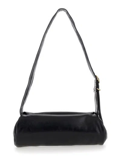 Shop Jil Sander 'cannolo Padded Big' Black Shoulder Bag With Embossed Logo In Padded Leather Woman