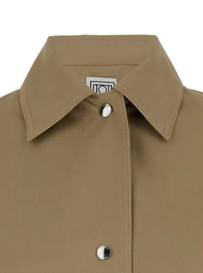 Shop Totême Beige Overshirt Jacket With Snap Buttons In Cotton Twill Woman