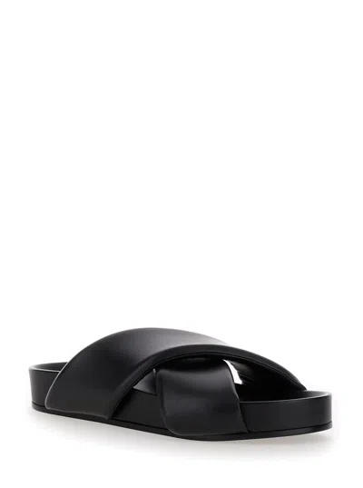 Shop Jil Sander Black Sandals With Criss Cros Bands In Smooth Leather Man