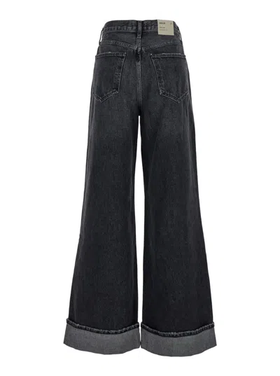 Shop Agolde 'dame' Black Flared Jeans With Cuffs In Denim Woman In Grey
