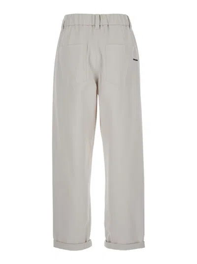 Shop Brunello Cucinelli White Pants With Elastic Waistband And Cuffs In Stretch Cotton Woman