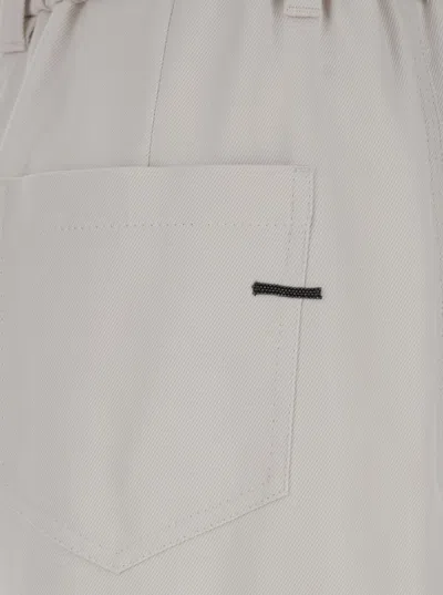 Shop Brunello Cucinelli White Pants With Elastic Waistband And Cuffs In Stretch Cotton Woman