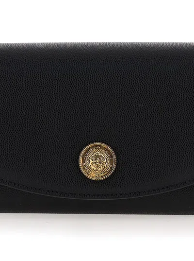 Shop Balmain 'emblème' Black Clutch With  Coin Detail In Grained Leather Woman