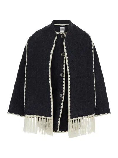 Shop Totême Dark Grey Jacket With Scarf In Wool Woman