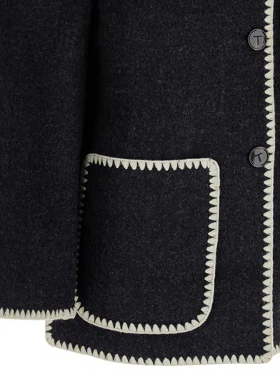 Shop Totême Dark Grey Jacket With Scarf In Wool Woman