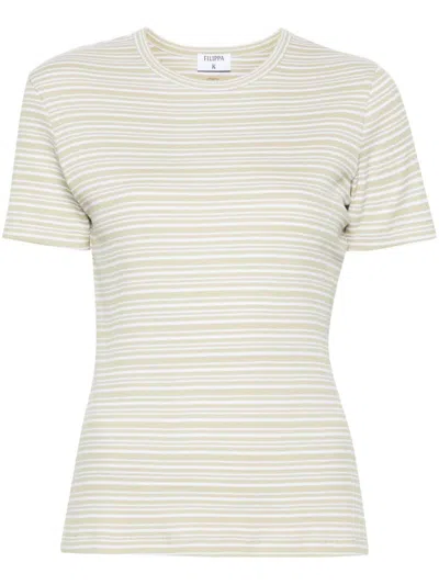 Shop Filippa K Striped Cotton T-shirt In Green