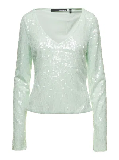 Rotate Birger Christensen Rotate Green Long Sleeve Top With All-over Sequins In Recycled Fabric Woman In Green