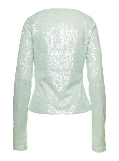 Rotate Birger Christensen Rotate Green Long Sleeve Top With All-over Sequins In Recycled Fabric Woman In Green