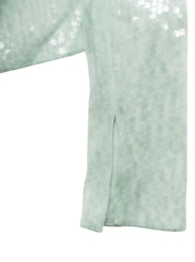 Rotate Birger Christensen Rotate Green Long Sleeve Top With All-over Sequins In Recycled Fabric Woman In Green