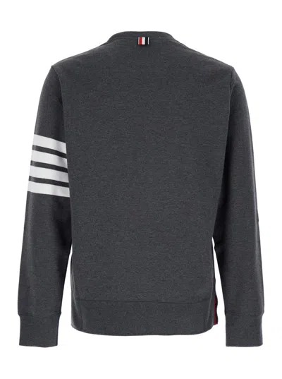 Shop Thom Browne Grey Crewneck Sweatshirt With 4-bar Detail In Cotton Man