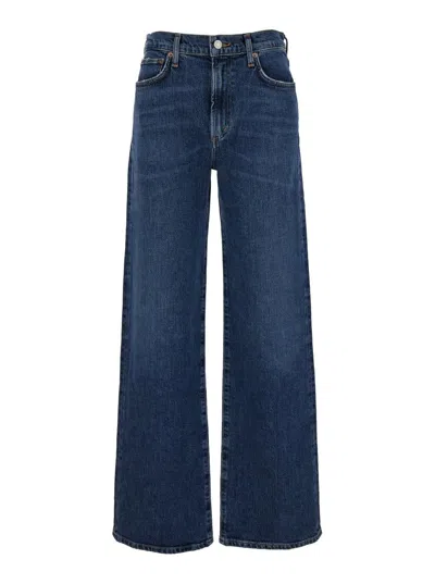 Shop Agolde 'harper' Blue Five-pocket Straight Jeans In Cotton Denim Woman