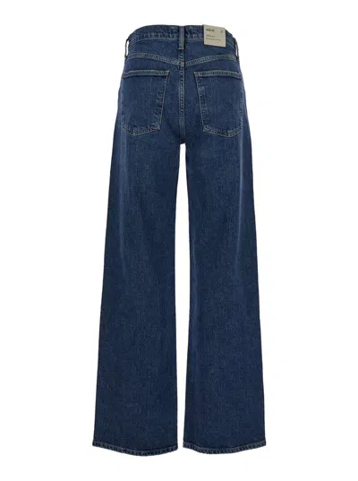Shop Agolde 'harper' Blue Five-pocket Straight Jeans In Cotton Denim Woman