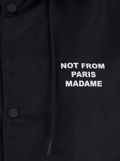 Shop Drôle De Monsieur Black Parka Coat With Logo In Techno Fabric Man