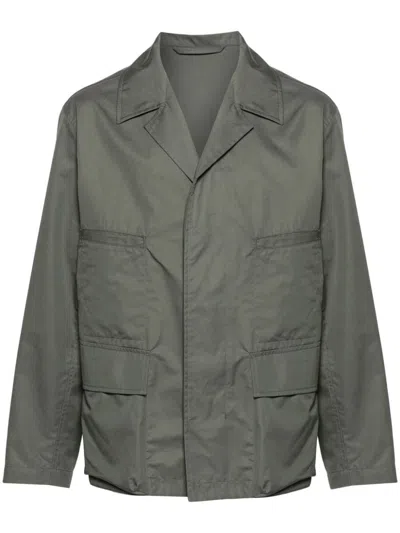 Shop Lemaire Cotton Blend Multipocket Overshirt In Grey