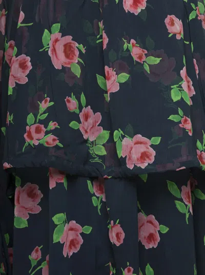 Rotate Birger Christensen Rotate Maxi Multicolor Dress With All-over Roses Print In Chiffon In Multicolor