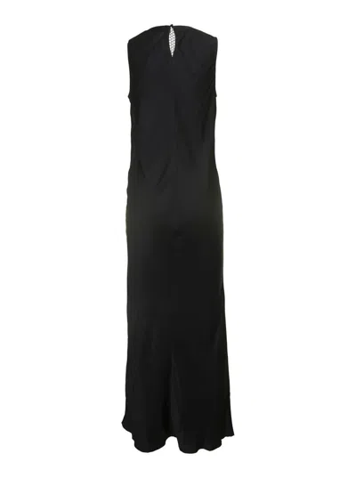 Shop Rotate Birger Christensen Midi Black Dress With Plunging V Neck With Mesh Insert In Viscose Woman