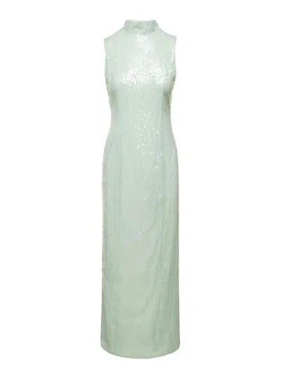 Shop Rotate Birger Christensen Midi Green Dress With All-over Sequins In Recycled Fabric Woman