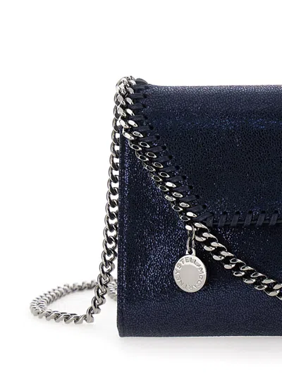 Shop Stella Mccartney 'mini Falabella' Blue Crossbody Bag With Logo Charm In Eco Leather Woman