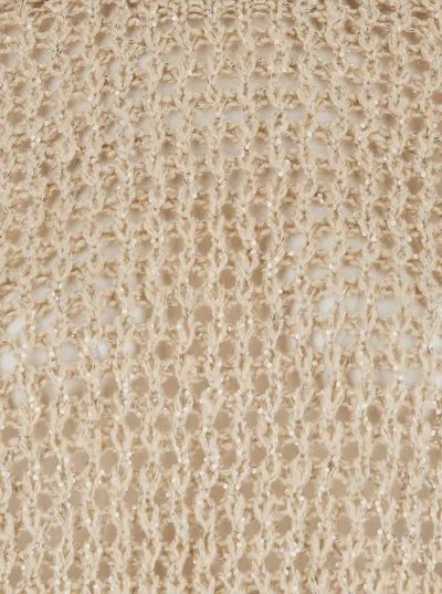 Shop Brunello Cucinelli Beige Sweater With Micro Sequins In Mesh Knit Woman In Grey