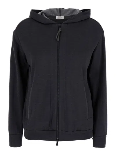 Brunello Cucinelli Grey Hoodie With Zip Closure In Grey
