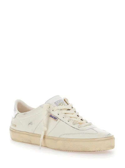 Shop Golden Goose 'soul-star' White Low Top Sneakers With Metallic Heel Tab In Leather Man
