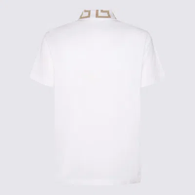 Shop Versace White And Gold Cotton Polo Shirt In Bianco