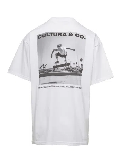 Shop Cultura White Crewneck T-shirt With Skate Logo Print In Jersey Man