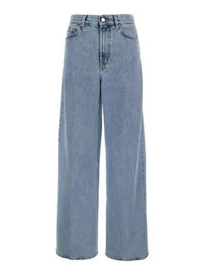 Totême Light Blue Wide Jeans With Logo Patch In Blue