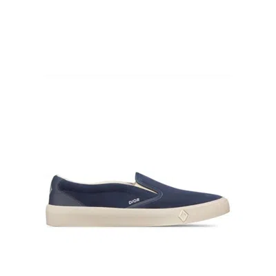 Shop Dior Leather Slip-on Sneakers In Blue